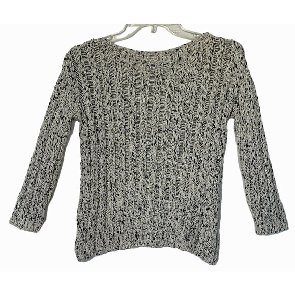 Alice +Olivia Ivory Black Silver Shimmery Crochet Knit Sweater Pullover Top - Picture 2 of 9